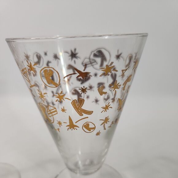 x2 Vintage Kahlua Cocktail Glasses MCM Gold Atomic Star Confetti Retro Barware - Picture 6 of 7